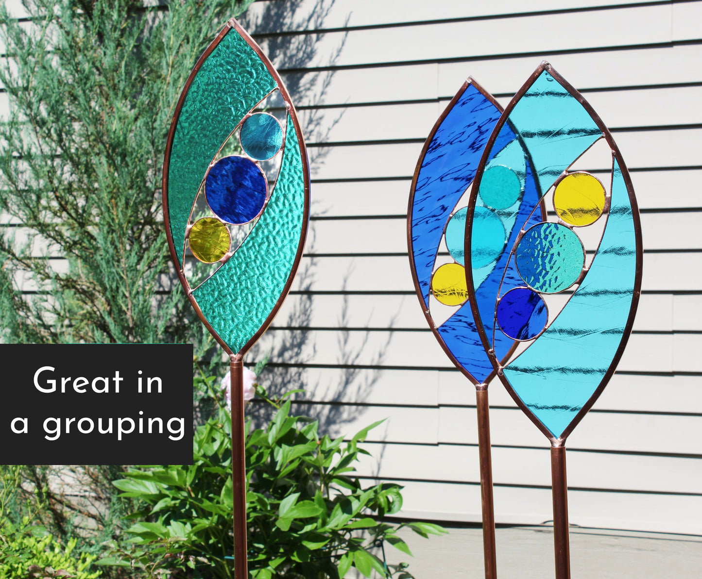 Tall Glass Garden Art Stakes. Ocean colors. You pick 1, 2 or 3. Unique yard décor gifts.