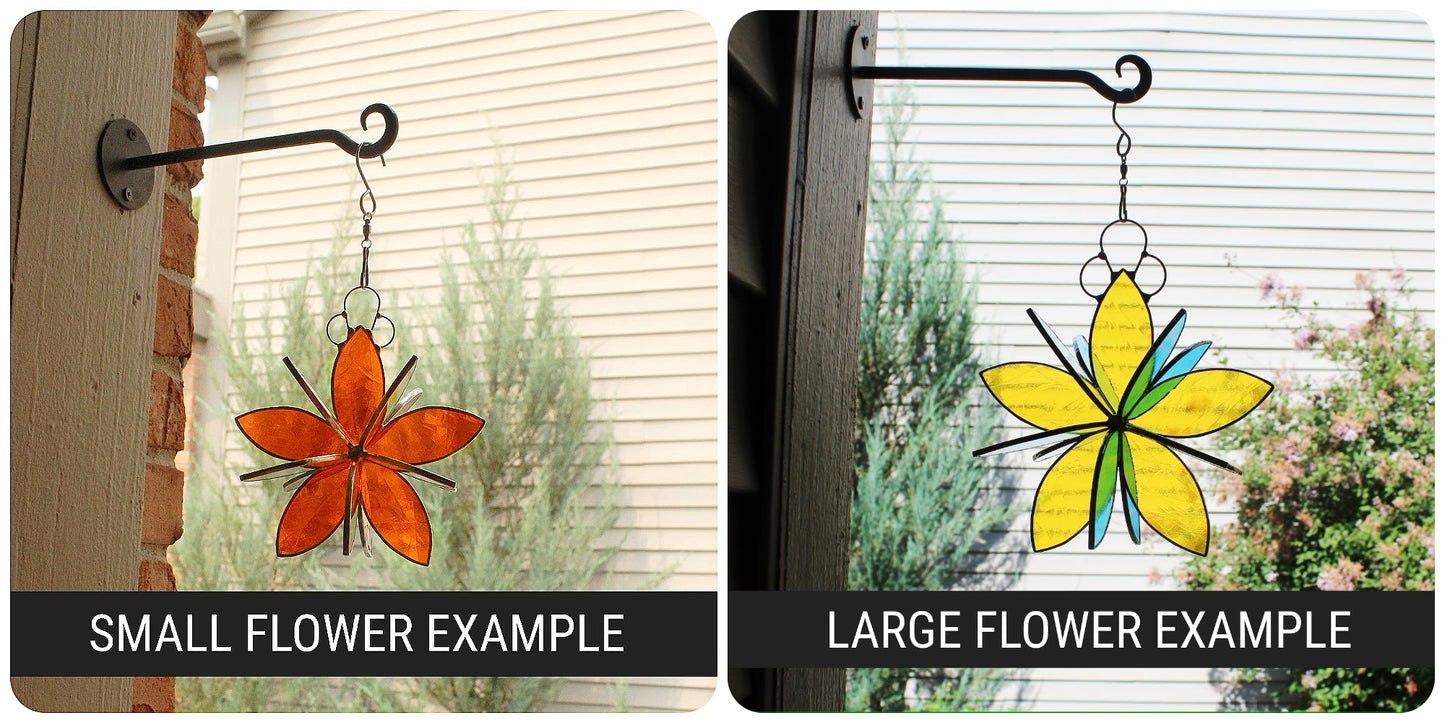 Copper Finished Stained glass hanging flower suncatcher. Garden & Home decor. Clear Blue Purple.
