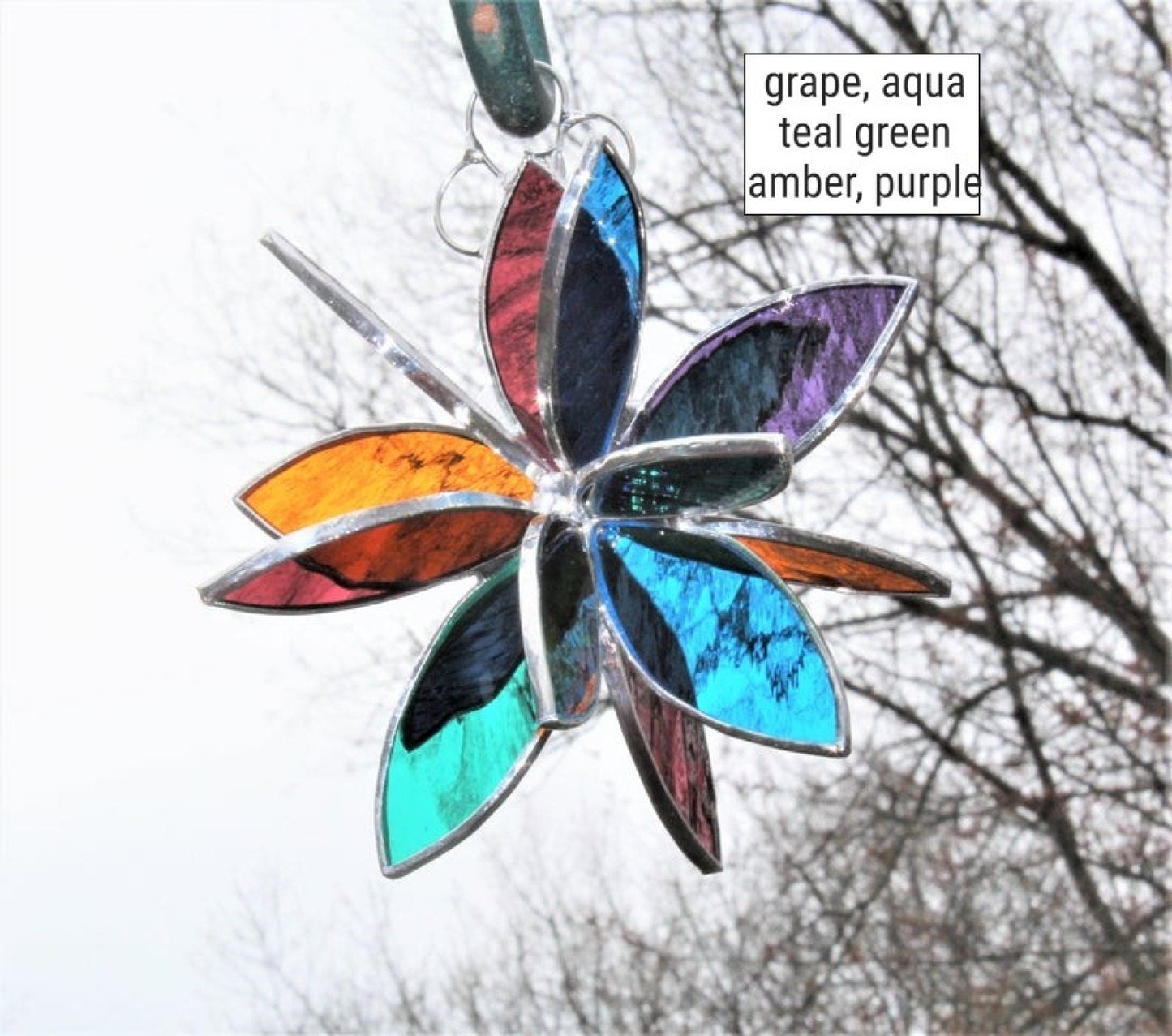 Stained glass hanging flower suncatcher. Garden & Home decor. Jewel colors.