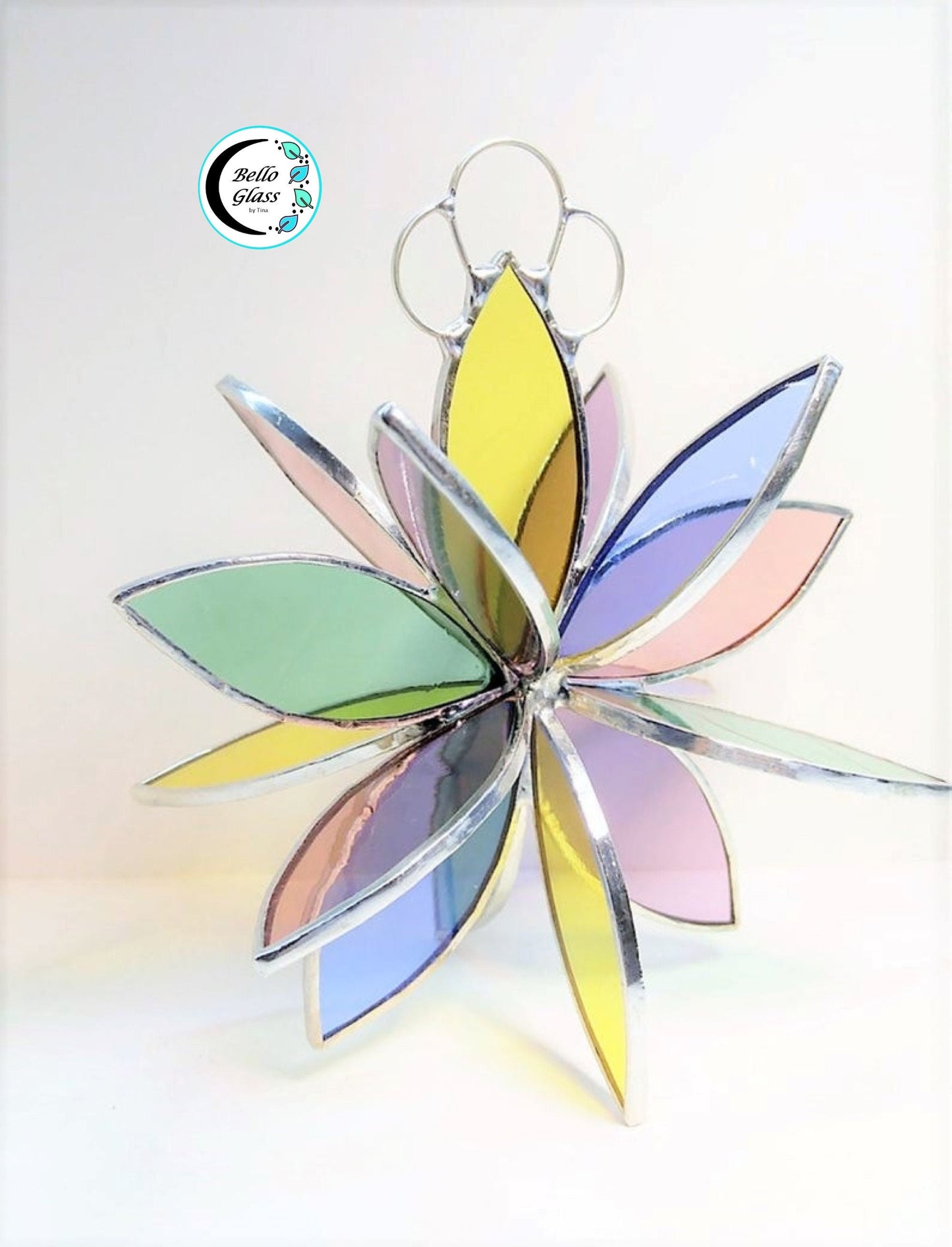 Stained glass hanging flower suncatcher. Garden & Home decor. Pastel colors.