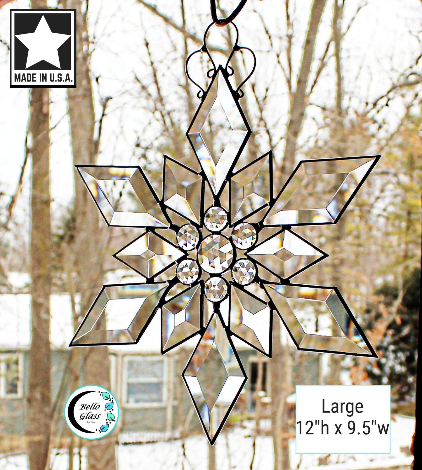 Glass Beveled Star Snowflakes. Highly Reflective Window Decor. Silver or Copper.