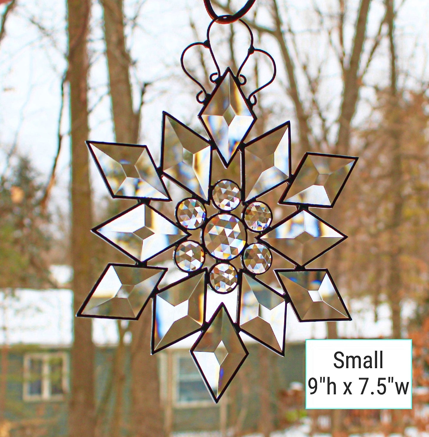 Glass Beveled Star Snowflakes. Highly Reflective Window Decor. Silver or Copper.