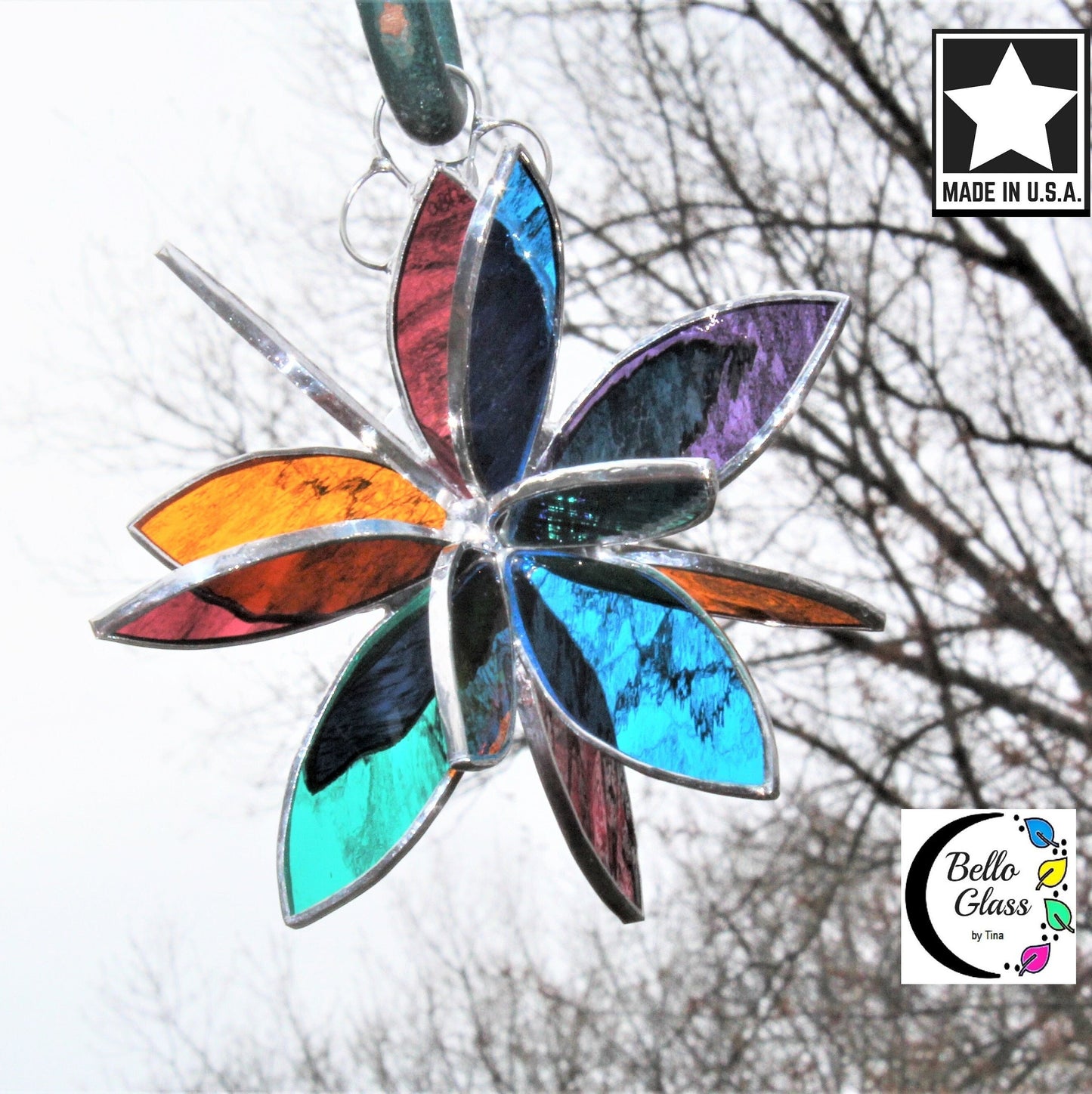 Stained glass hanging flower suncatcher. Garden & Home decor. Jewel colors.