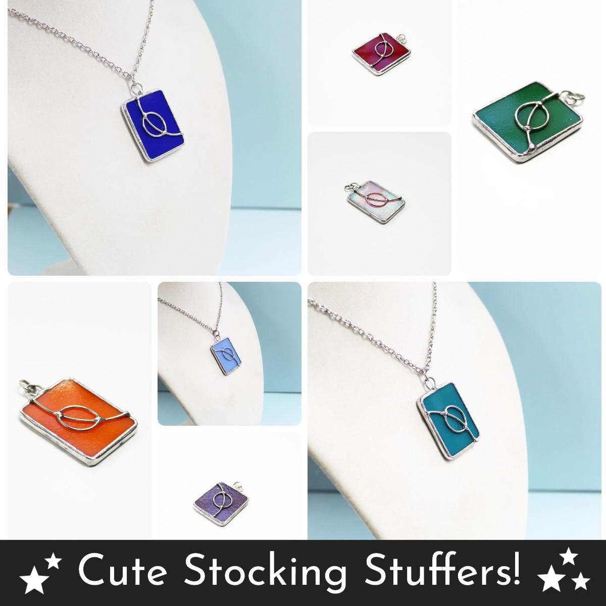 Stained Glass Pendant Necklace. 12 colors. Small jewelry. Chain included. Wearable art