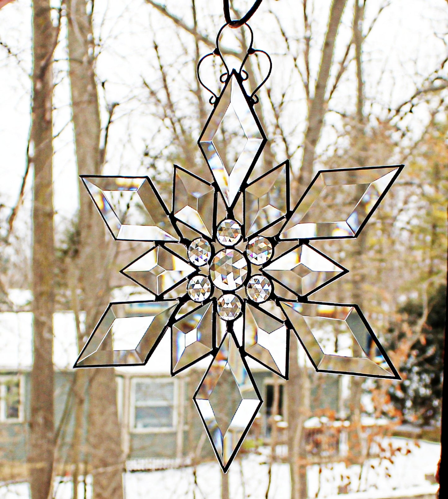 Artisan Beveled Glass Snowflake – Elegant Holiday Gift in Silver or Copper