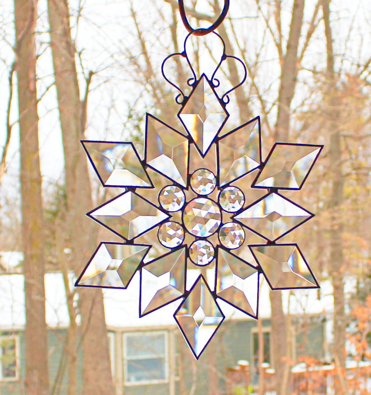 Artisan Beveled Glass Snowflake – Elegant Holiday Gift in Silver or Copper
