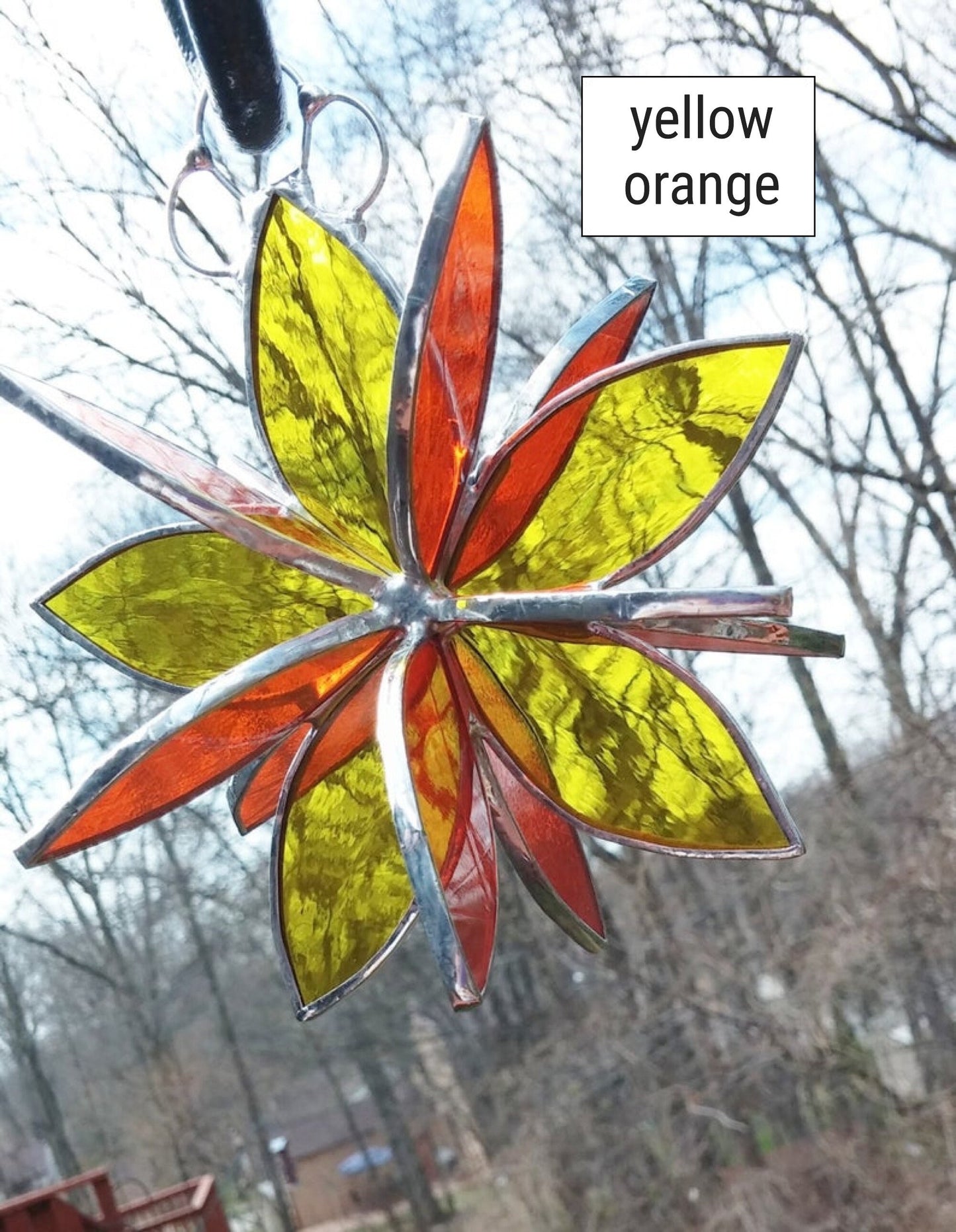 Stained glass hanging flower suncatcher. Garden & Home decor. Yellow and Orange