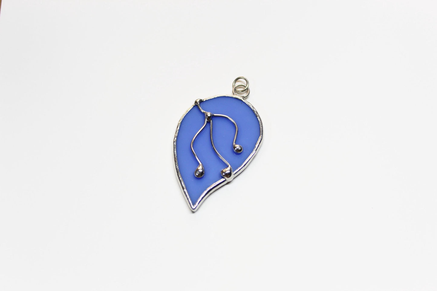 Hydrangea blue glass pendant necklace with chain. Stained glass jewelry. Wearable art.