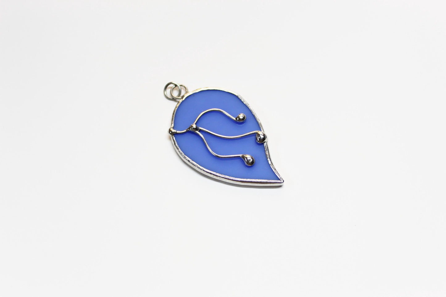 Hydrangea blue glass pendant necklace with chain. Stained glass jewelry. Wearable art.