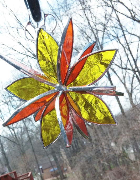 Stained glass hanging flower suncatcher. Garden & Home decor. Yellow and Orange