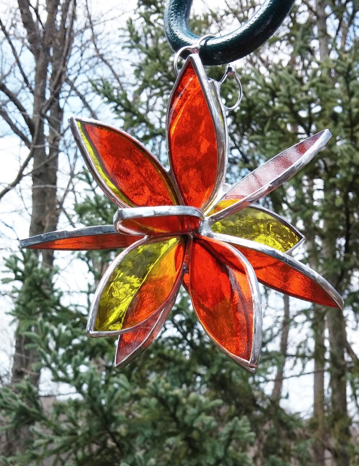 Stained glass hanging flower suncatcher. Garden & Home decor. Yellow and Orange